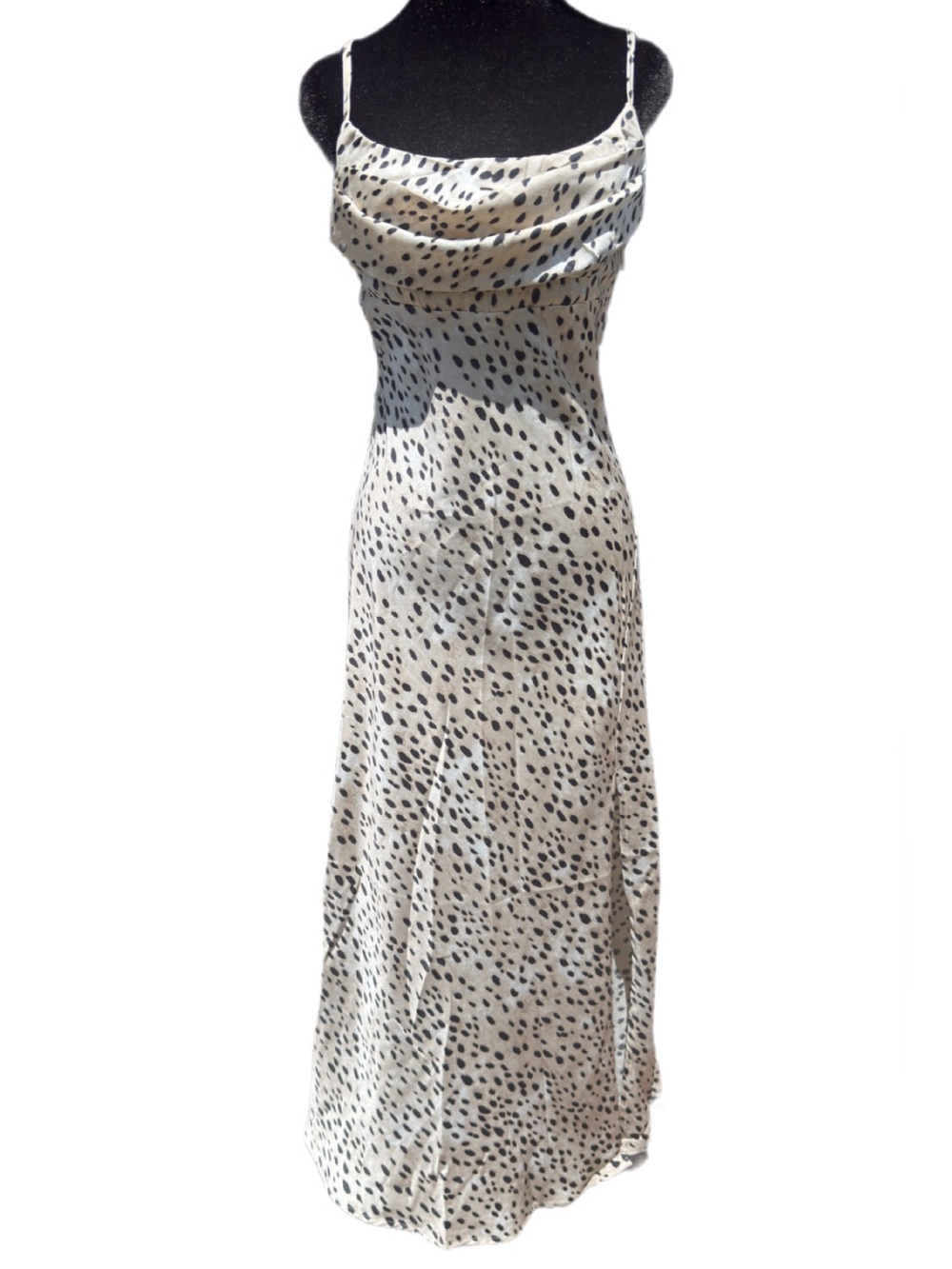 By Together Satin Cowl Neck Maxi Slip Dress Small Animal Print Bias Cut Y2K